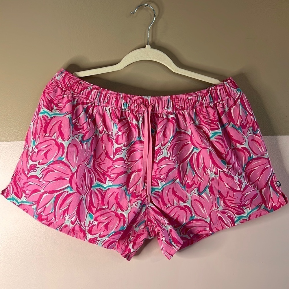 Lauren James pink & teal floral print shorts Large